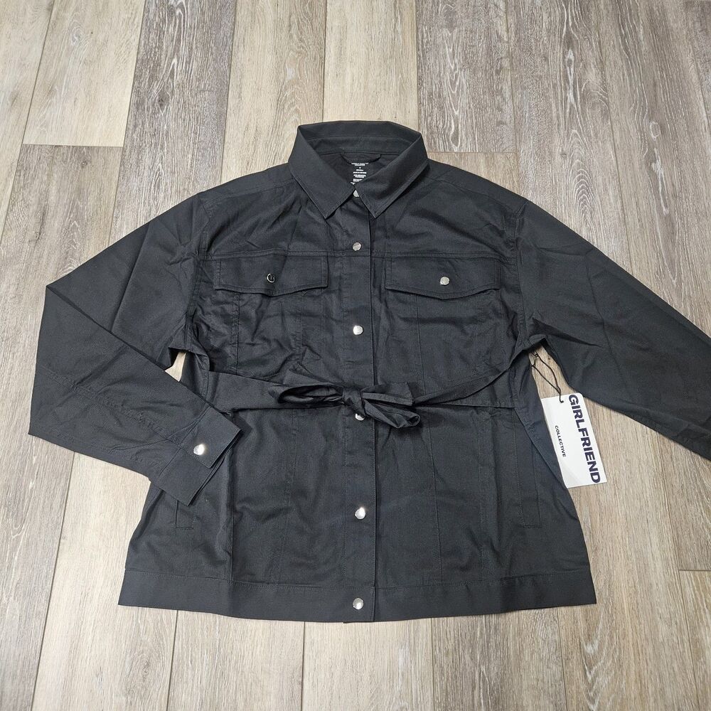 Girlfriend Collective Wendy Tie Shacket Black Shirt Jacket Utility Womens Medium